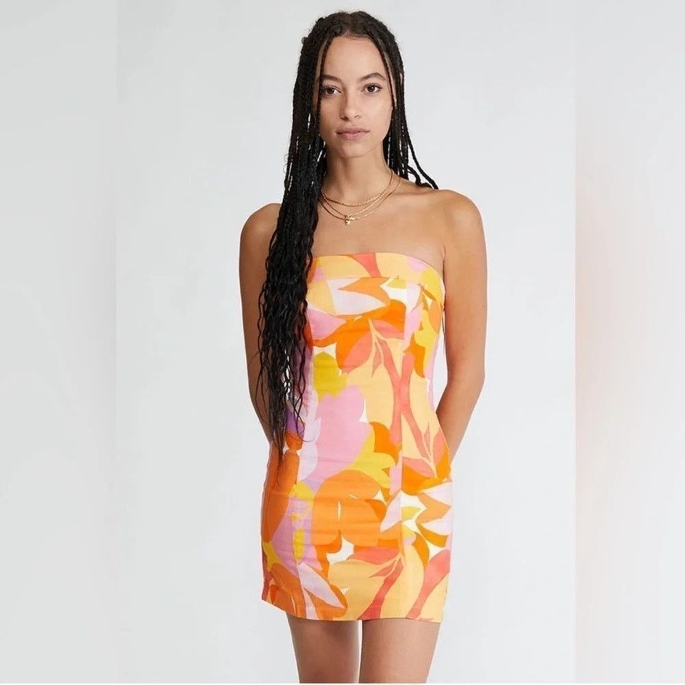 Peppermayo Sunday Spritz Womens Dress 2 Multicolor Floral Strapless Mini Bodycon